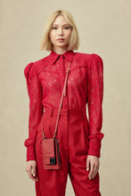 Load image into Gallery viewer, Classic Pebble Leather Zip Pouch - Red/Gold