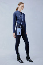 Load image into Gallery viewer, Pebble Leather Expanded Zip Pouch - Cerulean/Silver