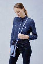 Load image into Gallery viewer, Pebble Leather Expanded Zip Pouch - Cerulean/Silver