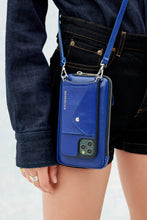 Load image into Gallery viewer, Pebble Leather Expanded Zip Pouch - Royal Blue/Silver
