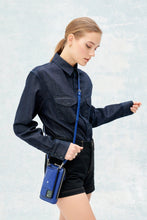 Load image into Gallery viewer, Pebble Leather Expanded Zip Pouch - Royal Blue/Silver