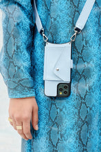 Load image into Gallery viewer, Angela Folio Smooth Leather Crossbody Bandolier - Light Blue/Navy/Silver