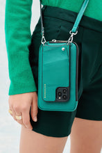 Load image into Gallery viewer, Pebble Leather Expanded Zip Pouch - Emerald Green/Silver