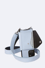 Load image into Gallery viewer, Angela Folio Smooth Leather Crossbody Bandolier - Light Blue/Navy/Silver