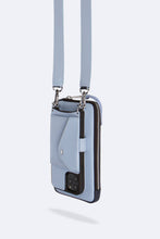 Load image into Gallery viewer, Smooth Leather Expanded Zip Pouch- Light Blue/Navy/Silver