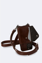 Load image into Gallery viewer, Hailey Folio Distressed Leather Crossbody Bandolier - Dark Brown/Silver