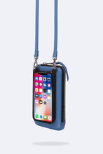 Load image into Gallery viewer, Pebble Leather Expanded Zip Pouch - Cerulean/Silver