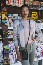 Load image into Gallery viewer, Classic Pebble Leather Zip Pouch - Black/Silver