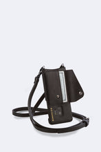Load image into Gallery viewer, Gemma Samsung 9 Series Side Slot Pebble Leather Crossbody Bandolier - Black/Pewter