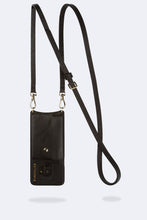 Load image into Gallery viewer, Gemma Samsung 9 Series Side Slot Pebble Leather Crossbody Bandolier - Black/Gold