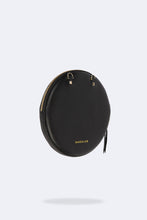 Load image into Gallery viewer, Round Expanded Pebble Leather Zip Pouch - Black/Gold