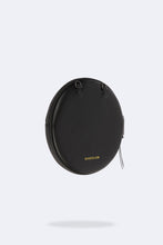 Load image into Gallery viewer, Round Expanded Pebble Leather Zip Pouch - Black/Pewter