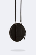 Load image into Gallery viewer, Round Expanded Pebble Leather Zip Pouch - Black/Pewter
