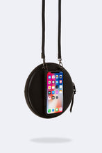 Load image into Gallery viewer, Round Expanded Pebble Leather Zip Pouch - Black/Pewter