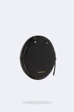 Load image into Gallery viewer, Round Expanded Pebble Leather Zip Pouch - Black/Silver