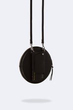 Load image into Gallery viewer, Round Expanded Pebble Leather Zip Pouch - Black/Silver
