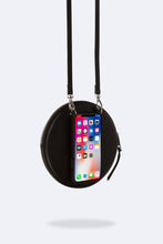 Load image into Gallery viewer, Round Expanded Pebble Leather Zip Pouch - Black/Silver