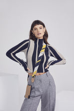Load image into Gallery viewer, Bella Crossbody Smooth Leather Bandolier - Navy/Yellow/Silver