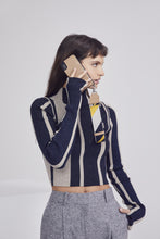 Load image into Gallery viewer, Bella Crossbody Smooth Leather Bandolier - Navy/Yellow/Silver