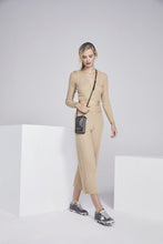 Load image into Gallery viewer, Embossed Leather Expanded Zip Pouch - Dark Olive/Silver