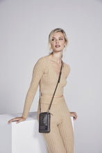 Load image into Gallery viewer, Embossed Leather Expanded Zip Pouch - Dark Olive/Silver