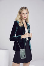 Load image into Gallery viewer, Classic Embossed Leather Zip Pouch - Green Croc/Pewter