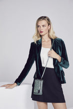 Load image into Gallery viewer, Embossed Leather Expanded Zip Pouch - Green Croc/Pewter