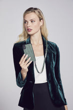Load image into Gallery viewer, Emma Embossed Leather Crossbody Bandolier - Green Croc/Pewter