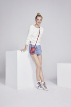 Load image into Gallery viewer, Pebble Leather Expanded Pouch - Red/Silver