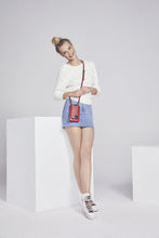 Load image into Gallery viewer, Pebble Leather Expanded Pouch - Red/Silver