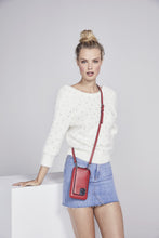 Load image into Gallery viewer, Pebble Leather Expanded Pouch - Red/Silver