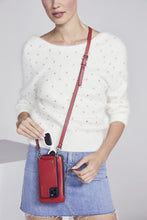 Load image into Gallery viewer, Pebble Leather Expanded Pouch - Red/Silver