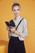 Load image into Gallery viewer, Hailey Folio Pebble Leather Crossbody Bandolier - Black/Gold