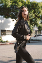 Load image into Gallery viewer, Gemma Samsung 9 Series Side Slot Pebble Leather Crossbody Bandolier - Black/Pewter