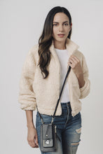 Load image into Gallery viewer, Gemma Samsung 9 Series Side Slot Pebble Leather Crossbody Bandolier - Black/Silver