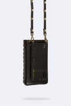 Load image into Gallery viewer, Open Top Pebble Leather Pyramid Stud Pouch - Black/Gold