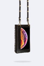 Load image into Gallery viewer, Open Top Pebble Leather Pyramid Stud Pouch - Black/Gold