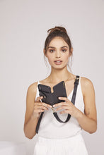 Load image into Gallery viewer, Hailey Folio Pebble Leather Crossbody Bandolier - Black/Gold