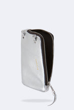 Load image into Gallery viewer, Pebble Leather Expanded Zip Pouch - Metallic Silver/Silver