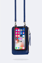 Load image into Gallery viewer, Classic Pebble Leather Zip Pouch - Royal Blue/Silver