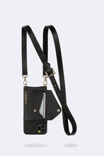 Load image into Gallery viewer, Hailey Side Slot Leather Crossbody Bandolier - Black/Gold