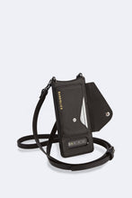 Load image into Gallery viewer, Gemma Samsung 10 Series Side Slot Pebble Leather Crossbody Bandolier - Black/Pewter