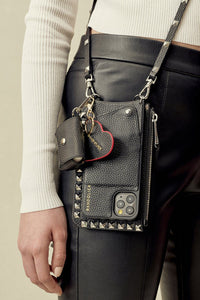 Bandolier Pebble Leather Heart Keychain - Black/Red/Gold