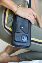 Load image into Gallery viewer, Pebble Leather Expanded Zip Pouch - Black/Silver
