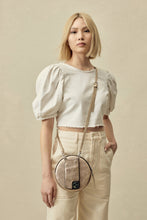 Load image into Gallery viewer, Round Expanded Pebble Leather Zip Pouch - Champagne/Silver
