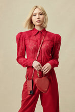 Load image into Gallery viewer, Heart Pebble Leather Zip Pouch - Red/Gold
