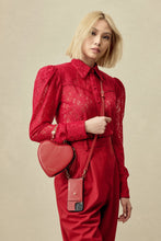 Load image into Gallery viewer, Heart Pebble Leather Zip Pouch - Red/Gold
