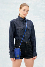 Load image into Gallery viewer, Classic Pebble Leather Zip Pouch - Royal Blue/Silver
