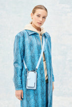 Load image into Gallery viewer, Smooth Leather Expanded Zip Pouch- Light Blue/Navy/Silver
