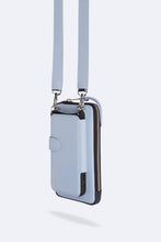 Load image into Gallery viewer, Smooth Leather Expanded Zip Pouch- Light Blue/Navy/Silver
